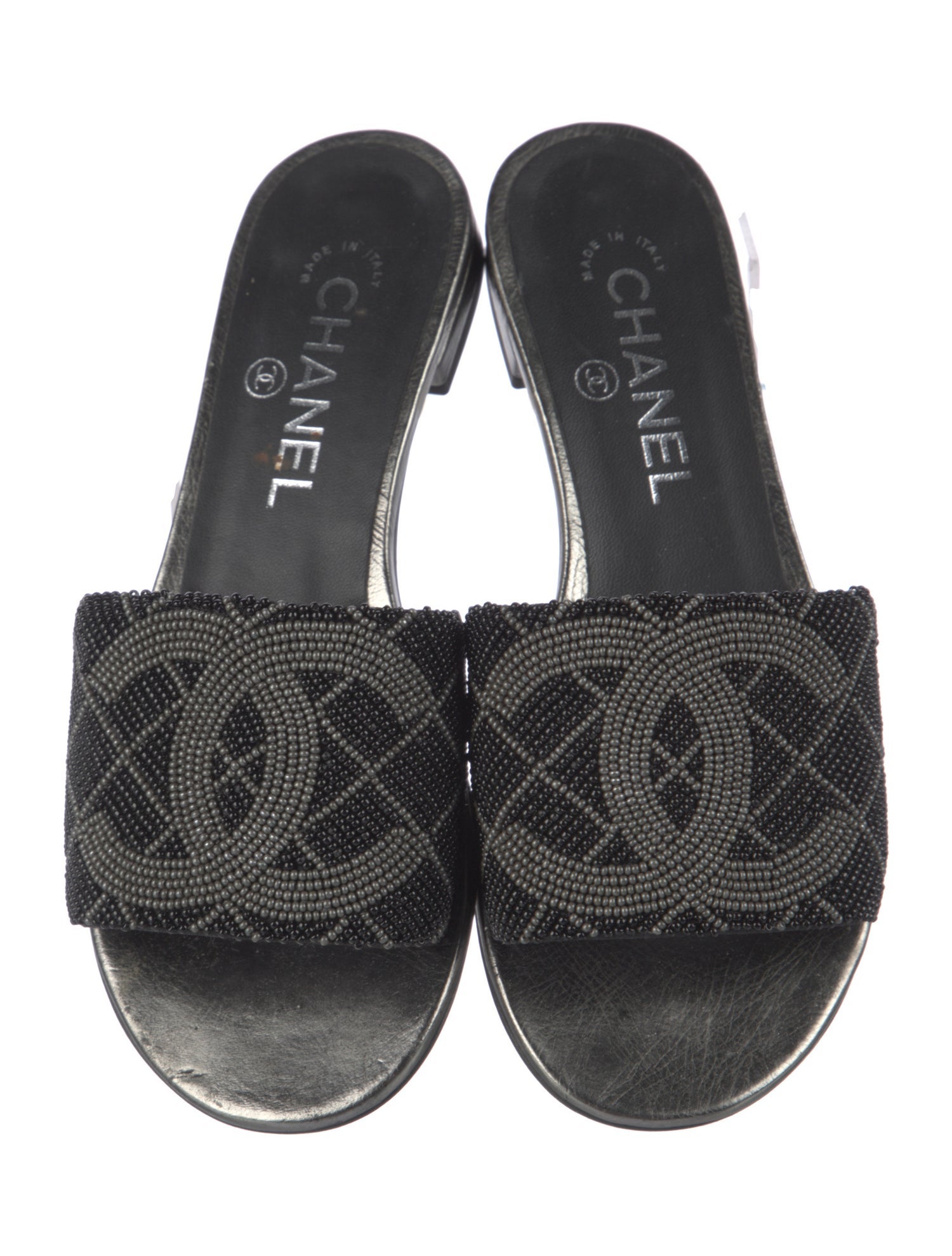 Chanel Interlocking CC Logo Leather Slides